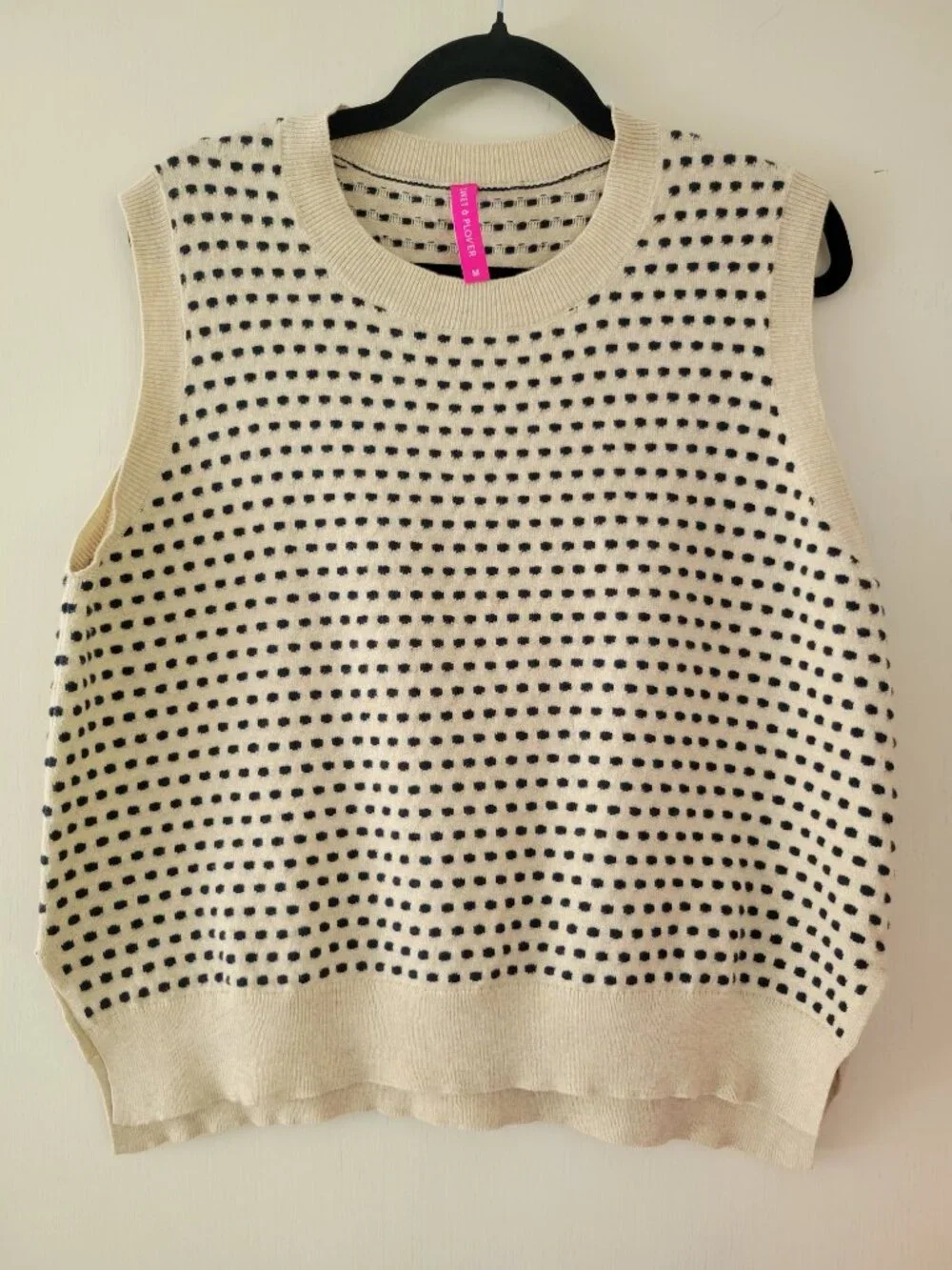 Zaket & Plover Cashmere Cotton Dot Knit Sweater Vest Cream Navy sz M - Picture 2 of 9